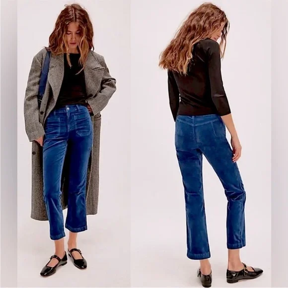 4086. Free People High Time Velvet Kick Flare Pants - Picture 3 of 4
